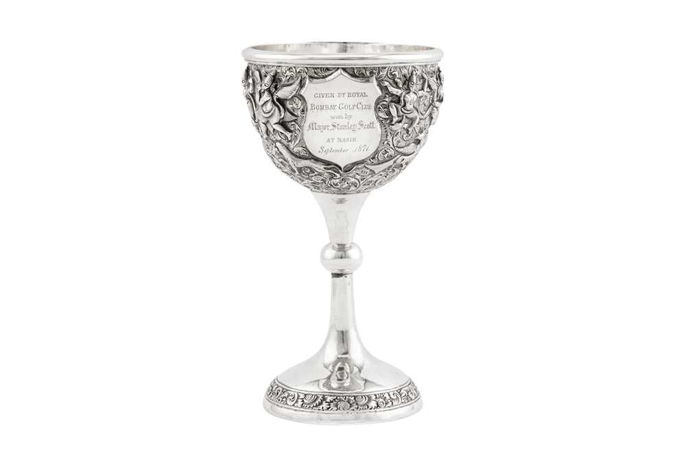Lot 178 - A rare late 19th century Anglo – Indian unmarked silver standing cup, presumably Nasik, dated 1871