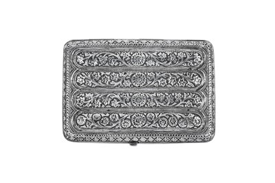 Lot 134 - A late 19th century Anglo – Indian unmarked silver quadruple cigar case, Kashmir circa 1890