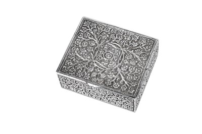 Lot 130 - An early 20th century Anglo – Indian unmarked silver dressing table box, Kashmir circa 1910