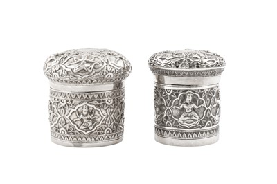 Lot 104 - Two late 19th / early 20th century Anglo – Indian unmarked silver dressing table jars, Lucknow circa 1900