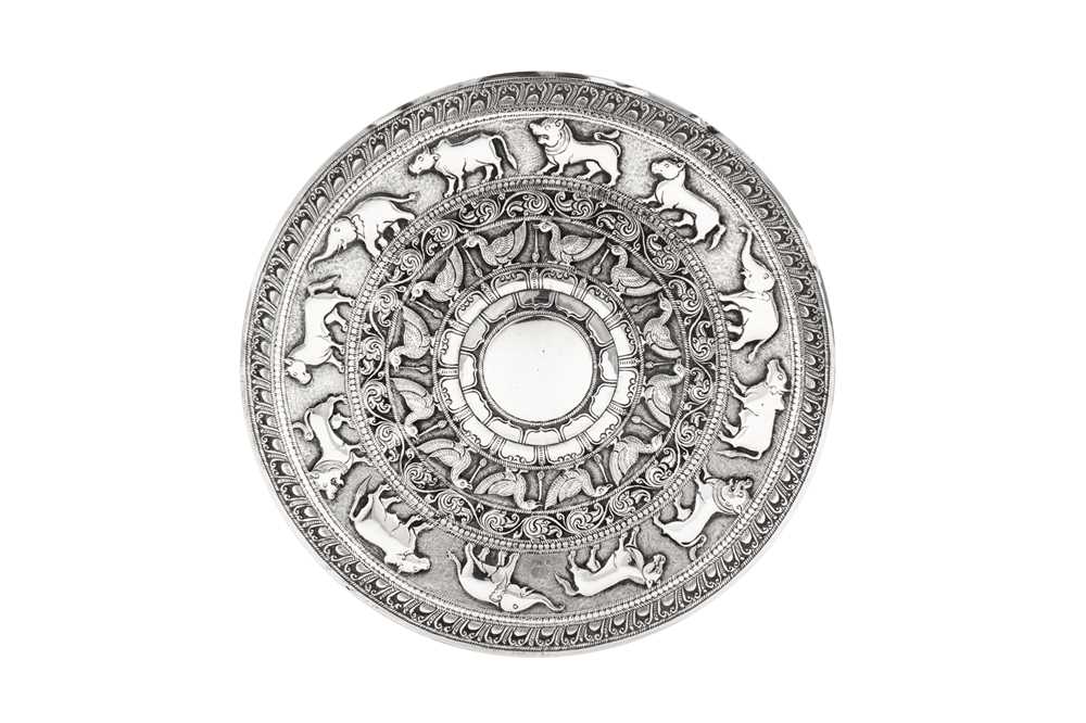 Lot 24 - An early to mid-20th century Ceylonese (Sri Lankan) unmarked silver moonstone tray, Kandy circa 1920-40
