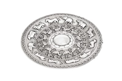 Lot 24 - An early to mid-20th century Ceylonese (Sri Lankan) unmarked silver moonstone tray, Kandy circa 1920-40