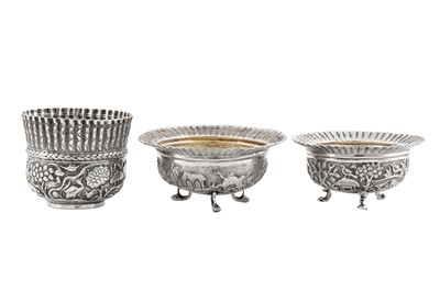 Lot 89 - Three early 20th century Anglo – Indian unmarked silver small bowls, Lucknow circa 1910