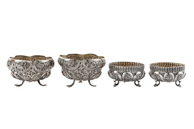 Lot 108 - Two pairs of early 20th century Anglo – Indian unmarked silver small bowls, Lucknow circa 1910