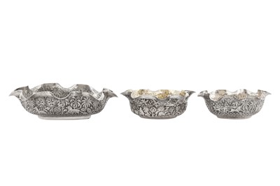 Lot 88 - Three early 20th century Anglo – Indian unmarked silver small bowls, Lucknow circa 1910