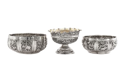 Lot 91 - Three early 20th century Anglo – Indian unmarked silver small bowls, Lucknow circa 1910