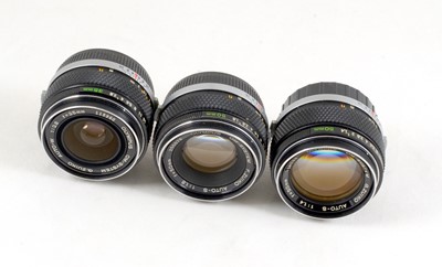 Lot 261 - Group of Three "Silver Nose" Olympus OM Lenses.