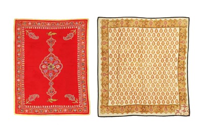Lot 504 - A RED RESCHT EMBROIDERED PANEL AND A EUROPEAN-PRINTED SQUARE MANTLE