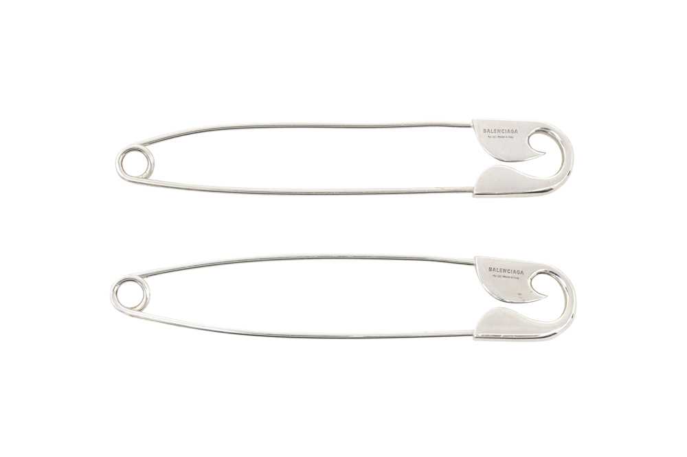 Lot 562 - Balenciaga Silver Safety Pin Pierced Earrings