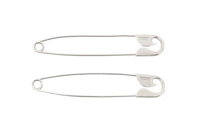 Lot 562 - Balenciaga Silver Safety Pin Pierced Earrings
