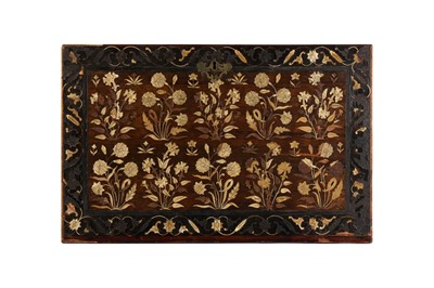 Lot 250 - λ AN INDO-PORTUGUESE IVORY-INLAID HARDWOOD FURNITURE PANEL