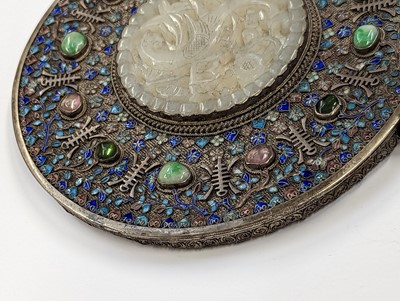 Lot 537 - A CHINESE SILVER JADE-INLAID MIRROR