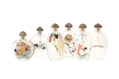 Lot 809 - A GROUP OF SIX CHINESE INSIDE-PAINTED GLASS SNUFF BOTTLES
