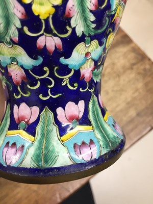 Lot 706 - A CHINESE CANTON-ENAMEL 'LOTUS' VASE