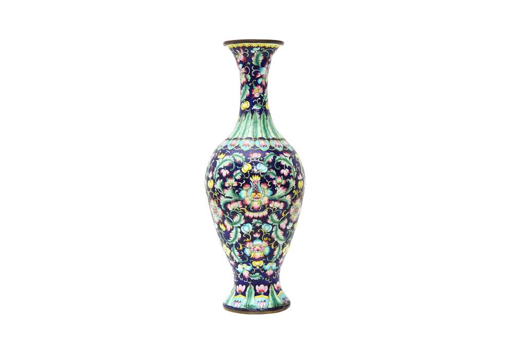 Lot 706 - A CHINESE CANTON-ENAMEL 'LOTUS' VASE