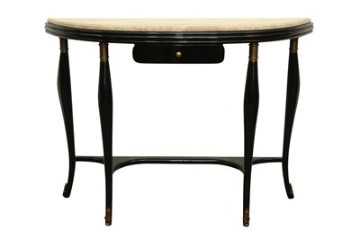 Lot 435 - A 20TH CENTURY MARBLE TOPPED DEMI LUNE CONSOLE TABLE