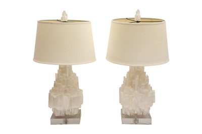 Lot 461 - A PAIR OF CONTEMPORARY COMPOSITE CRYSTAL TABLE LAMPS