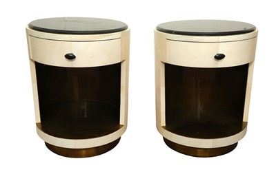 Lot 447 - A PAIR OF CONTEMPORARY FAUX SHAGREEN BEDSIDE TABLES