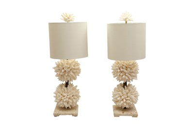 Lot 474 - A PAIR OF CONTEMPORARY CORAL TABLE LAMPS