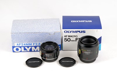 Lot 65 - Olympus AF 24mm & 50mm Macro Lenses.
