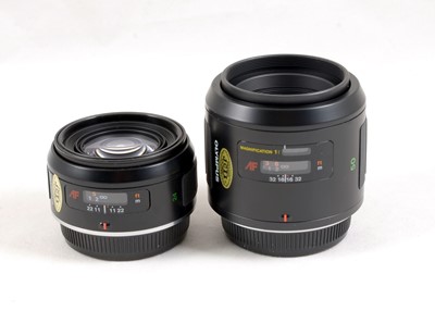 Lot 65 - Olympus AF 24mm & 50mm Macro Lenses.