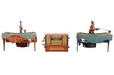 Lot 9 - Two 1930s Wolverine Wind-Up Zilotone Tin Musical Toys Plus A Plarola Organ Musical Toy.