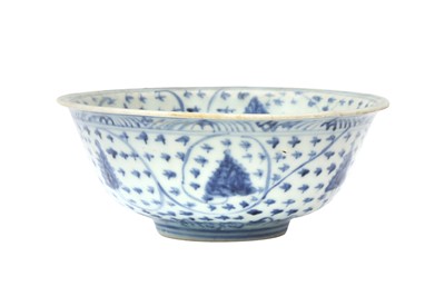 Lot 657 - A CHINESE BLUE AND WHITE 'LOTUS SCROLL' BOWL