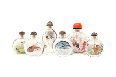 Lot 812 - A GROUP OF SIX CHINESE INSIDE-PAINTED GLASS SNUFF BOTTLES