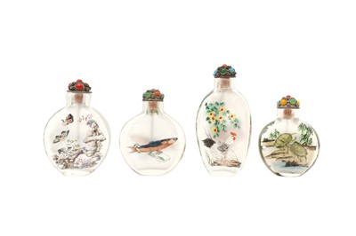 Lot 816 - A GROUP OF FOUR CHINESE INSIDE-PAINTED GLASS SNUFF BOTTLES