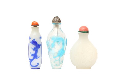 Lot 932 - THREE CHINESE BEIJING GLASS 'CHILONG' SNUFF BOTTLES