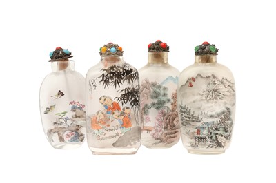 Lot 813 - A GROUP OF FOUR CHINESE INSIDE-PAINTED GLASS SNUFF BOTTLES