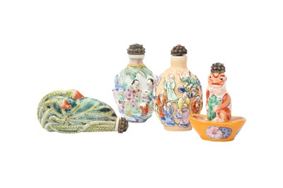 Lot 789 - A GROUP OF FOUR CHINESE PORCELAIN SNUFF BOTTLES