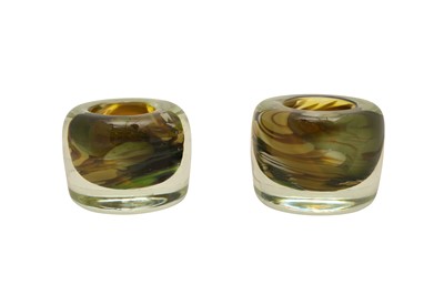 Lot 421 - PAIR OF ITALIAN MURANO GLASS CANDLE HOLDERS