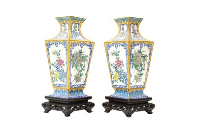 Lot 976 - A PAIR OF CHINESE CANTON ENAMEL VASES