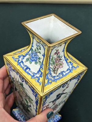 Lot 976 - A PAIR OF CHINESE CANTON ENAMEL VASES