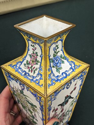 Lot 976 - A PAIR OF CHINESE CANTON ENAMEL VASES