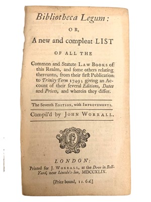 Lot 221 - Worrall (John) Bibliotheca Legum