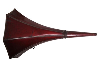 Lot 21 - A Red Gem Edison Ghramophone Horn With Rare Wicker Travelling Basket