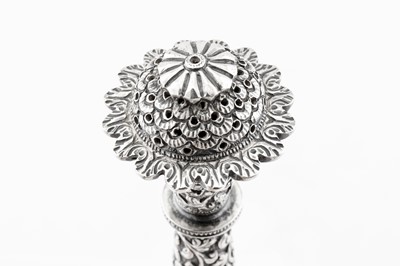 Lot 221 - A late 19th century Anglo – Indian unmarked silver rose water sprinkler (gulab pash), Cutch circa 1880
