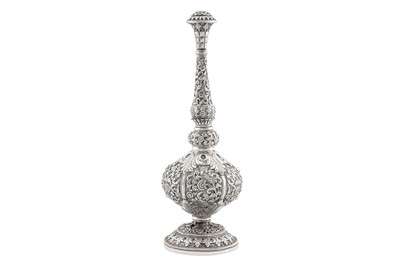 Lot 220 - A late 19th century Anglo – Indian unmarked silver rose water sprinkler (gulab pash), Cutch circa 1890