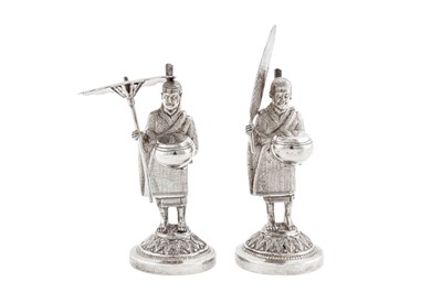 Lot 6 - A pair of late 19th / early 20th century Burmese unmarked silver menu holders, Rangoon circa 1900