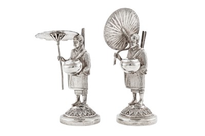 Lot 6 - A pair of late 19th / early 20th century Burmese unmarked silver menu holders, Rangoon circa 1900
