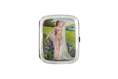 Lot 251 - AN EARLY 20TH CENTURY GERMAN SILVER AND ENAMEL NOVELTY EROTIC CIGARETTE CASE, PFORZHEIM IMPORT MARKS FOR BIRMINGHAM 1910 BY STEINHART AND CO