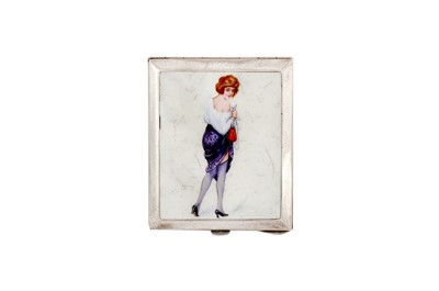 Lot 233 - AN EARLY 20TH CENTURY ALPACA AND ENAMEL NOVELTY EROTIC CIGARETTE CASE