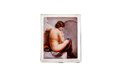 Lot 218 - AN EARLY 20TH CENTURY ALPACA AND ENAMEL NOVELTY EROTIC CIGARETTE CASE