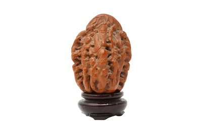 Lot 1012 - A CHINESE WALNUT 'FIGURAL' CARVING