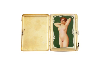 Lot 250 - AN EARLY 20TH CENTURY GERMAN SILVER AND ENAMEL NOVELTY EROTIC CIGARETTE CASE, PROBABLY PFORZHEIM CIRCA 1910