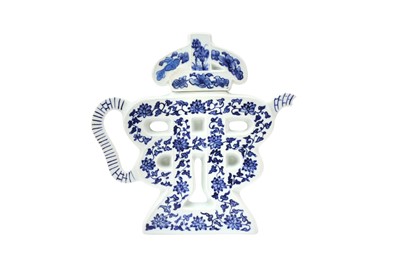 Lot 994 - A CHINESE BLUE AND WHITE 'PUZZLE' TEAPOT AND COVER