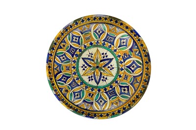 Lot 472 - FOUR MOROCCAN POLYCHROME-PAINTED POTTERY CHARGERS