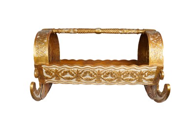 Lot 449 - AN OTTOMAN WHITE AND GOLD-PAINTED WOODEN CRADLE